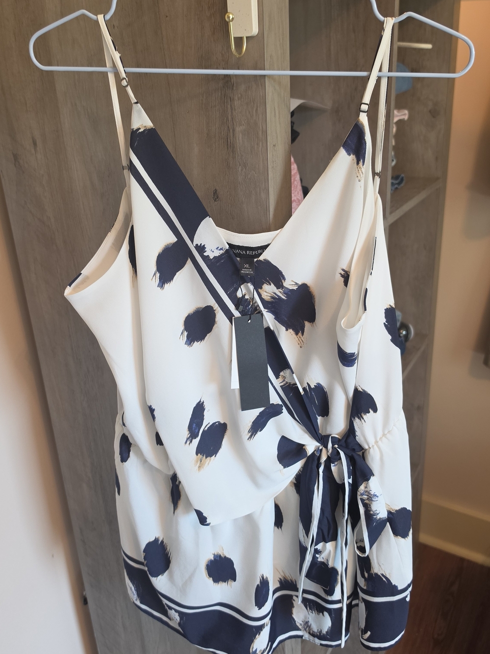 Banana Republic White & Navy Printed Wrap Camisole